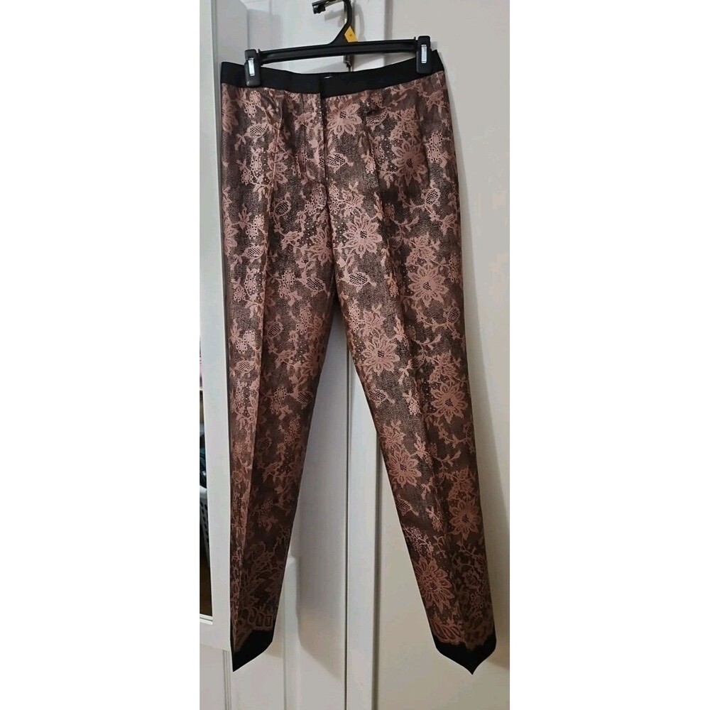Phoebe Black & Metallic Pink Jacquard Floral Print Sz 2 Satiny
